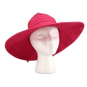 Disney Parks Hat Womens Adult Size Pink Wide Brim Foldable Logo Ribbon Bow